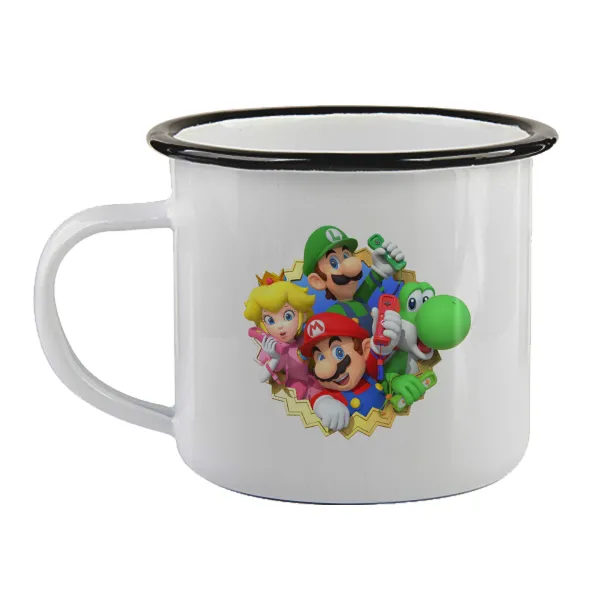 Super mario and Friends — Enamel mug with black rim, 360ml
