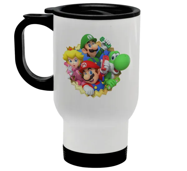 Super mario and Friends — Stainless steel travel mug with lid, double wall white 450ml