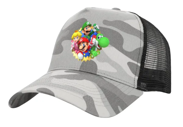 Super mario and Friends — Καπέλο Ενηλίκων Structured Trucker, με Δίχτυ, (παραλλαγή) Army Camo (100% ΒΑΜΒΑΚΕΡΟ, ΕΝΗΛΙΚΩΝ, UNISEX, ONE SIZE)
