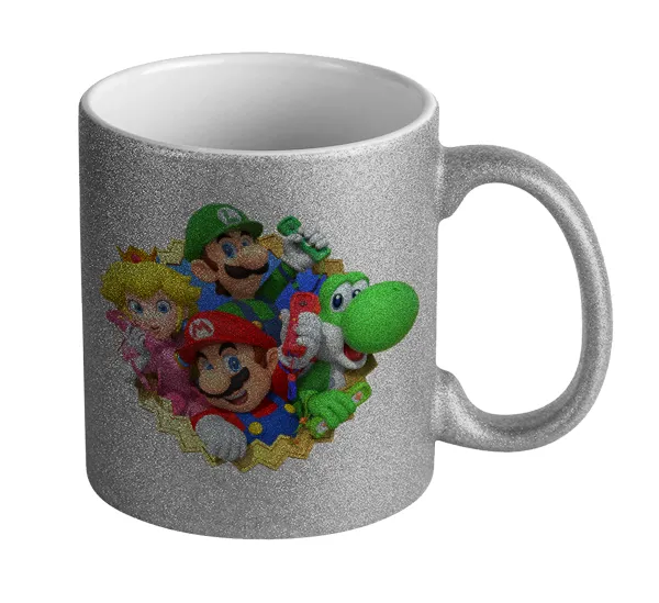 Super mario and Friends — Silver glitter mug that sparkles, ceramic, 330ml