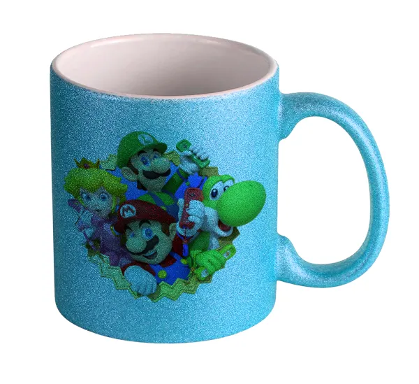 Super mario and Friends — Light blue glitter mug that sparkles, ceramic, 330ml