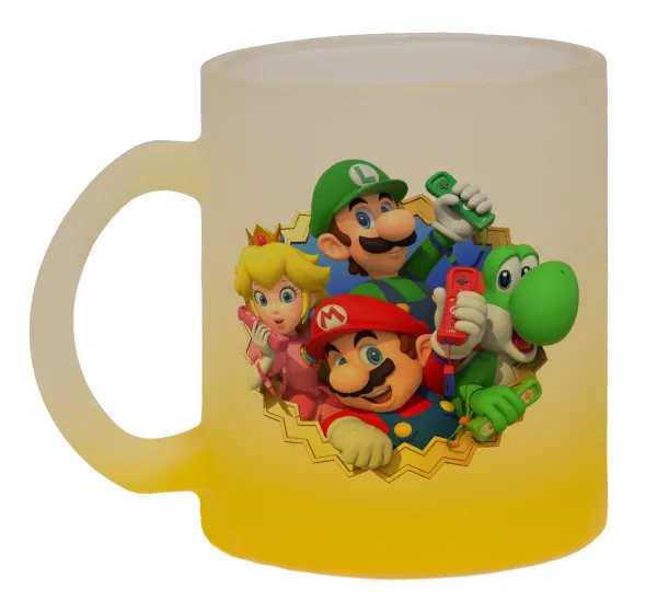 Super mario and Friends — Two-tone glass mug with matte yellow base, 330ml
