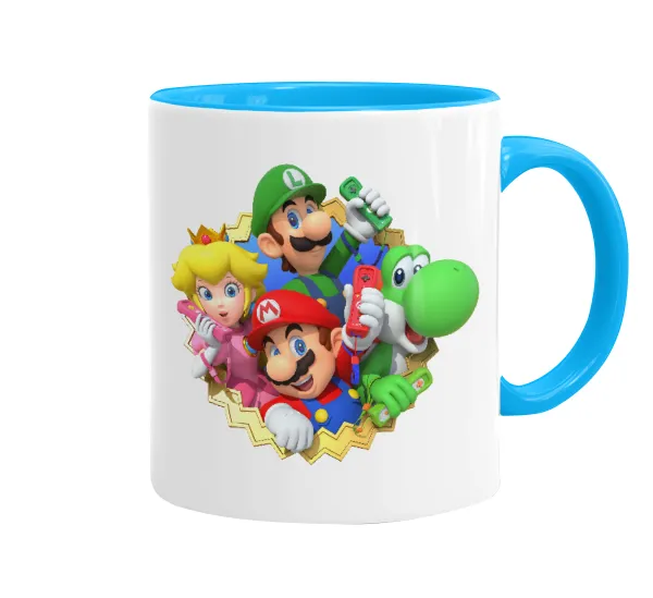 Super mario and Friends — Mug colored light blue, ceramic, 330ml