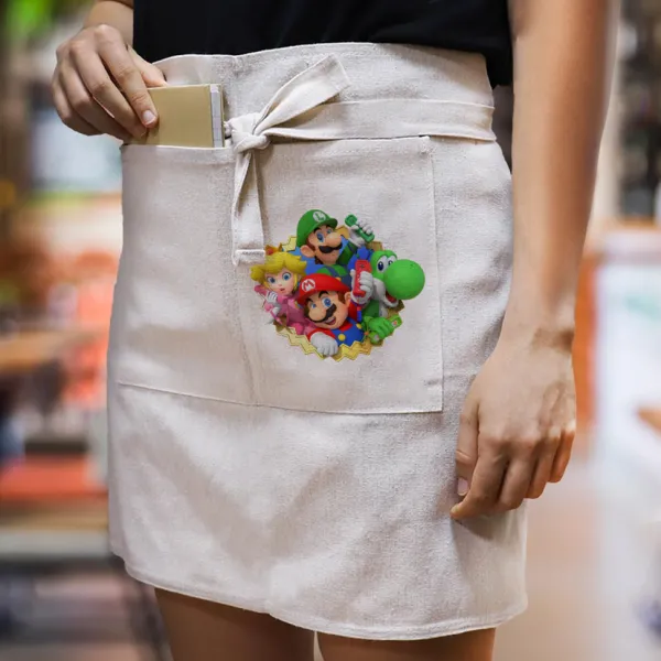 Super mario and Friends — Waist apron with double pocket, barista/bartender, beige