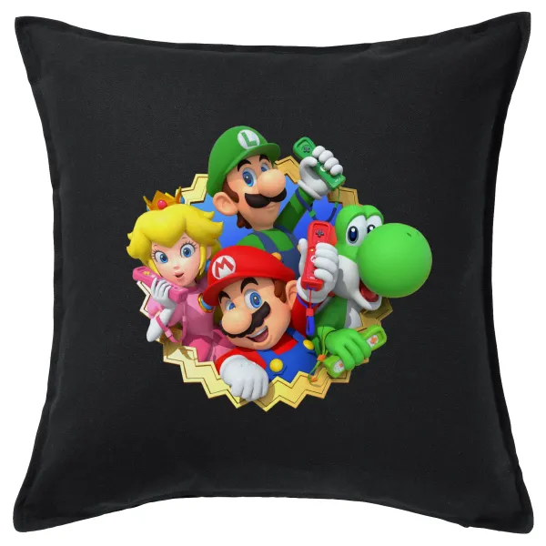 Super mario and Friends — Μαξιλάρι καναπέ Μαύρο 100% βαμβάκι, περιέχεται το γέμισμα (50x50cm)