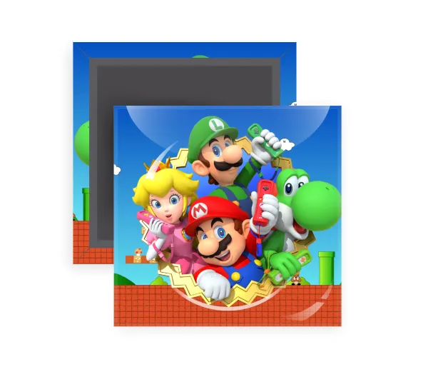 Super mario and Friends — Square fridge magnet, 5x5cm