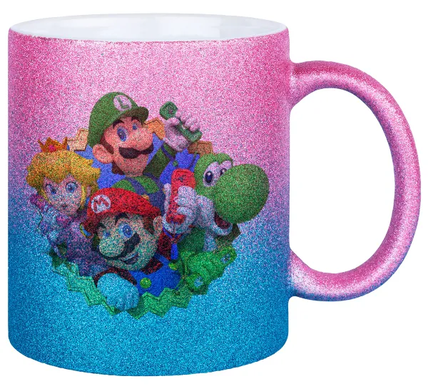 Super mario and Friends — Gold/blue glitter mug, ceramic, 330ml