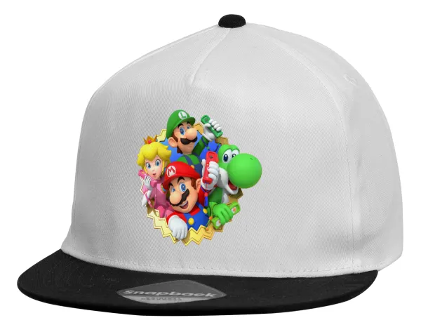 Super mario and Friends — Child's Flat Snapback Hat, White (100% COTTON, CHILDREN'S, UNISEX, ONE SIZE)