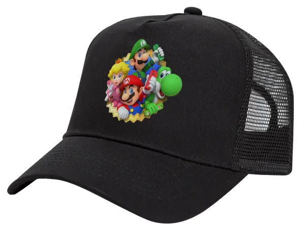 Super mario and Friends — Trucker Hat with Mesh, Black, (COTTON, KIDS, UNISEX, ONE SIZE)