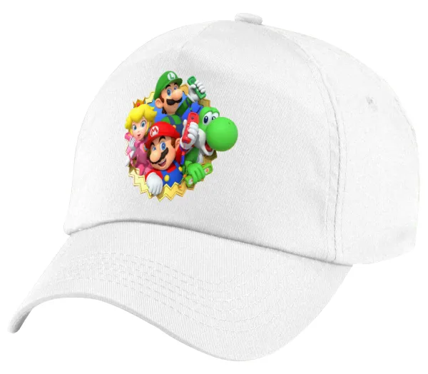 Super mario and Friends — Πεντάφυλλο καπέλο Λευκό, 100% Βαμβακερό (Twill), με ρύθμιση, unisex