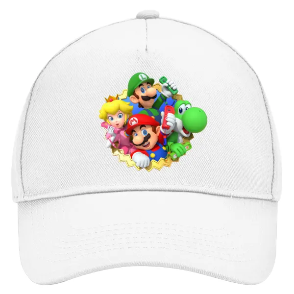 Super mario and Friends — Adult Baseball Cap, Drill, White (100% COTTON, ADULT, UNISEX, ONE SIZE)