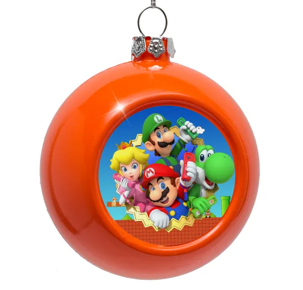 Super mario and Friends — Στολίδι Χριστουγεννιάτικη μπάλα δένδρου Πορτοκαλί 8cm