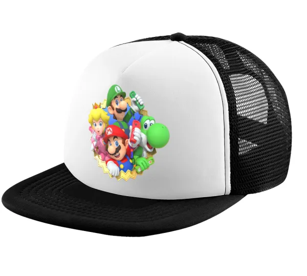 Super mario and Friends — Καπέλο παιδικό Soft Trucker με Δίχτυ ΜΑΥΡΟ/ΛΕΥΚΟ (POLYESTER, ΠΑΙΔΙΚΟ, ONE SIZE)