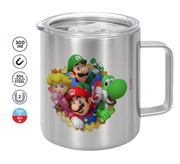 Super mario and Friends — Double-walled stainless steel mug 300ml with temperature-retaining lid