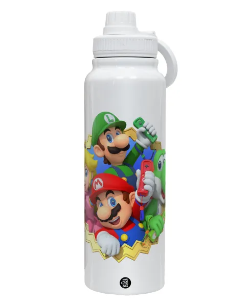 Super mario and Friends — 1L Stainless Steel Thermal Bottle with Phone Holder & Double Wall Insulation