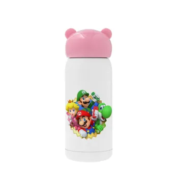 Super mario and Friends, Pink stainless steel thermal flask, 320ml