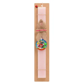 Super mario and Friends, Easter Set, wooden keychain & scented flat Easter candle (30cm) (PINK)
