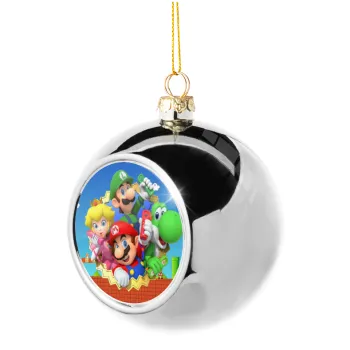 Super mario and Friends, Silver 8cm Christmas tree ball ornament