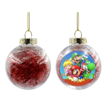 Super mario and Friends, Transparent Christmas tree ball ornament with red filling 8cm