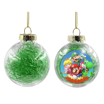 Super mario and Friends, Transparent Christmas tree ball ornament with green filling 8cm