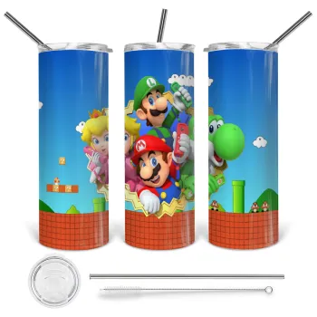 Super mario and Friends, Tumbler stainless steel 600ml, with metal straw & cleaning brush
