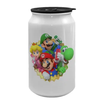 Super mario and Friends, Κούπα ταξιδιού μεταλλική με καπάκι (tin-can) 500ml