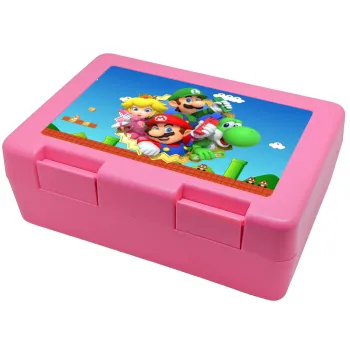 Super mario and Friends, Children's cookie container PINK 185x128x65mm (BPA free plastic)
