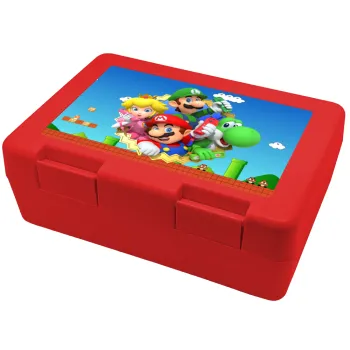 Super mario and Friends, Children's cookie container RED 185x128x65mm (BPA free plastic)