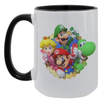 Super mario and Friends, Κούπα Mega 15oz, κεραμική Μαύρη, 450ml