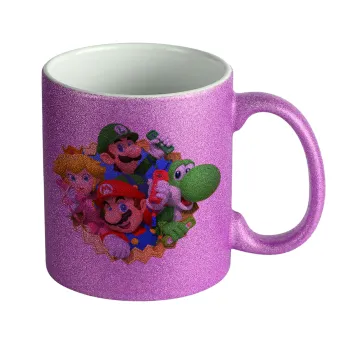 Super mario and Friends, Κούπα Μωβ Glitter που γυαλίζει, κεραμική, 330ml