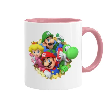 Super mario and Friends, Mug colored pink, ceramic, 330ml