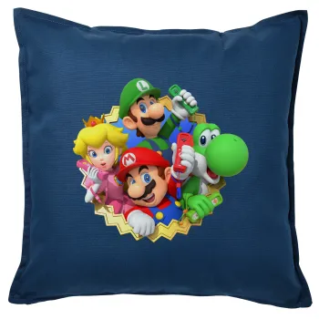 Super mario and Friends, Μαξιλάρι καναπέ Μπλε 100% βαμβάκι, περιέχεται το γέμισμα (50x50cm)