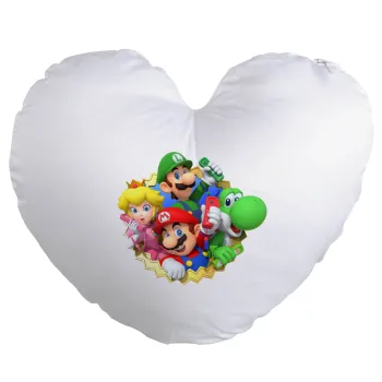 Super mario and Friends, Μαξιλάρι καναπέ καρδιά 40x40cm περιέχεται το  γέμισμα