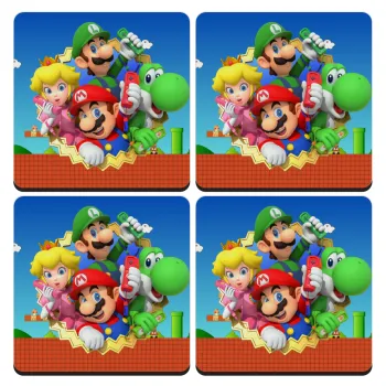 Super mario and Friends, ΣΕΤ 4 Σουβέρ ξύλινα τετράγωνα (9cm)