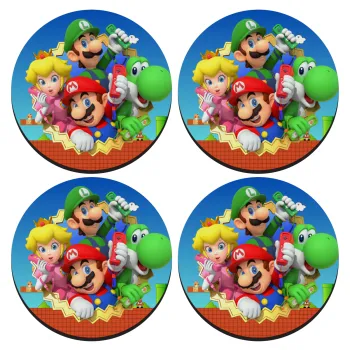 Super mario and Friends, SET of 4 round wooden coasters (9cm)
