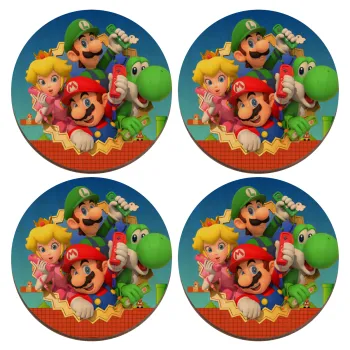 Super mario and Friends, ΣΕΤ x4 Σουβέρ ξύλινα στρογγυλά plywood (9cm)
