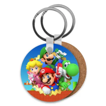 Super mario and Friends, Μπρελόκ Ξύλινο στρογγυλό MDF Φ5cm