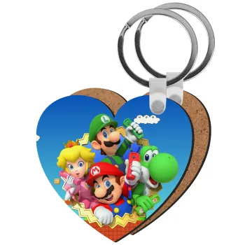 Super mario and Friends, Μπρελόκ Ξύλινο καρδιά MDF