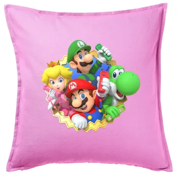 Super mario and Friends, Sofa cushion Pink 50x50cm includes filling