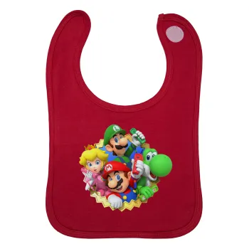 Super mario and Friends, Σαλιάρα με Σκρατς Κόκκινη 100% Organic Cotton (0-18 months)