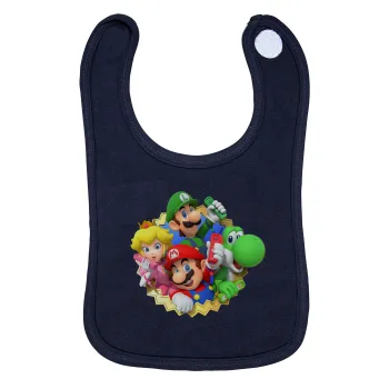 Super mario and Friends, Σαλιάρα με Σκρατς 100% Organic Cotton Μπλε (0-18 months)