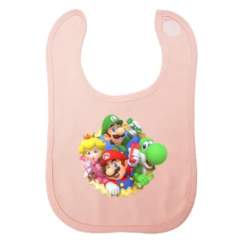 Super mario and Friends, Σαλιάρα με Σκρατς ΡΟΖ 100% Organic Cotton (0-18 months)