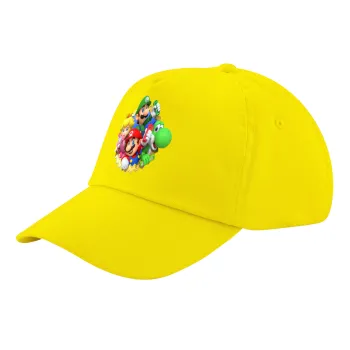 Super mario and Friends, Καπέλο παιδικό Baseball, 100% Βαμβακερό Twill, Κίτρινο (ΒΑΜΒΑΚΕΡΟ, ΠΑΙΔΙΚΟ, UNISEX, ONE SIZE)