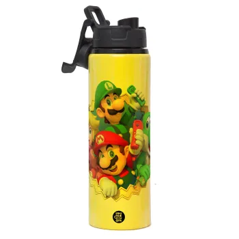 Super mario and Friends, Metallic water bottle with safety lid, 850ml aluminum