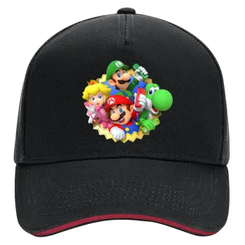 Super mario and Friends, DRILL Adult Ultimate Hat BLACK/RED, (100% COTTON, ADULT, UNISEX, ONE SIZE)