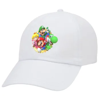 Super mario and Friends, Καπέλο Ενηλίκων Baseball Λευκό 5-φύλλο (POLYESTER, ΕΝΗΛΙΚΩΝ, UNISEX, ONE SIZE)