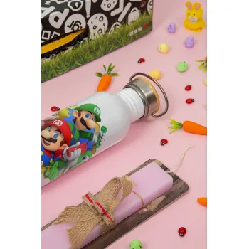 Super mario and Friends, Easter Set, SS Metallic water bottle (620ml, stainless steel) & scented flat Easter candle (30cm) (PINK)