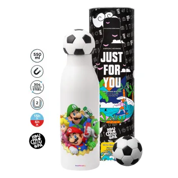 Super mario and Friends, Μπάλα ποδοσφαίρου μεταλλικό παγούρι θερμός, διπλού τοιχώματος, 550ml