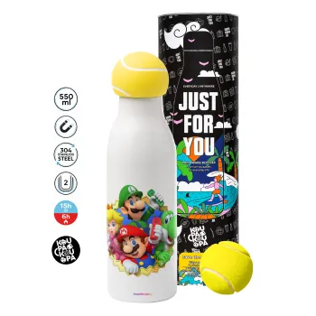 Super mario and Friends, Μπάλα τένις μεταλλικό παγούρι θερμός, διπλού τοιχώματος, 550ml