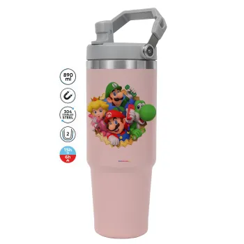 Super mario and Friends, ΡΟΖ χρώματος Θερμός Ανοξείδωτο 890ml (30oz) με χερούλι